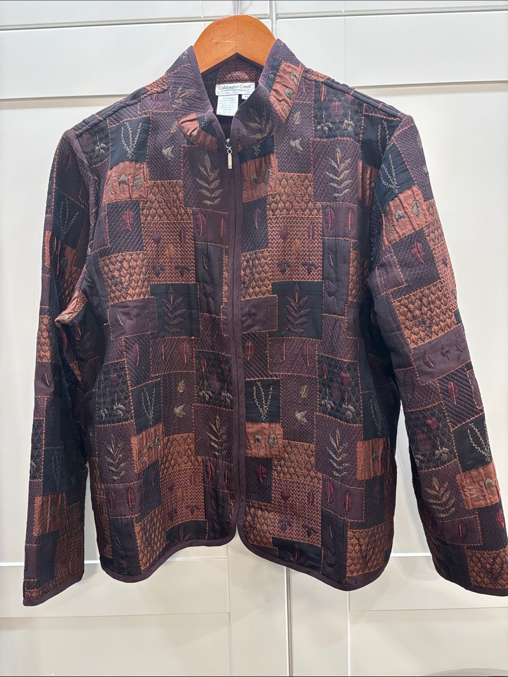 Womens Brown & Black Quilted Zip-Front Jacket